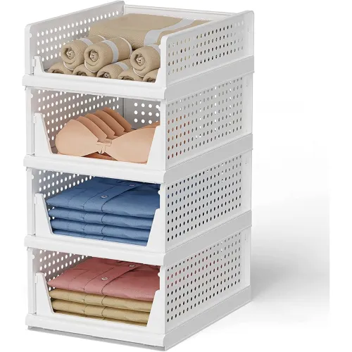 Image of TEX-RO 6-Tier Plastic Clothes Organizer Set – White, Large Drawer Storage Rack