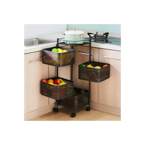Image of TEX-RO Kitchen Trolley with Wheels (Black, 4-Layer)