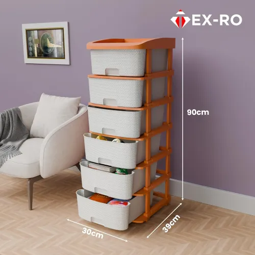 Image of TEX-RO Plastic Modular Drawer Storage Chest Of Drawers Organizer Storage Box 6 Layer
