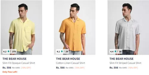 Image of THE BEAR HOUSE Men's Slim Fit Shirts Minimum 70% Discount