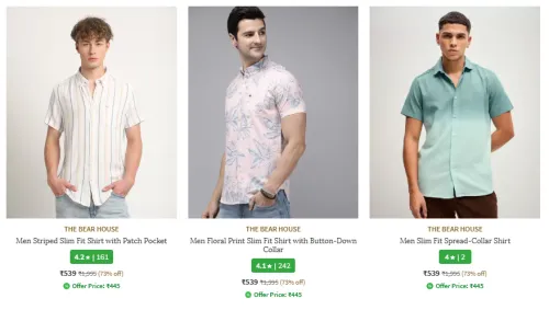 Image of THE BEAR HOUSE Men’s Striped Slim Shirt Starting At @₹359