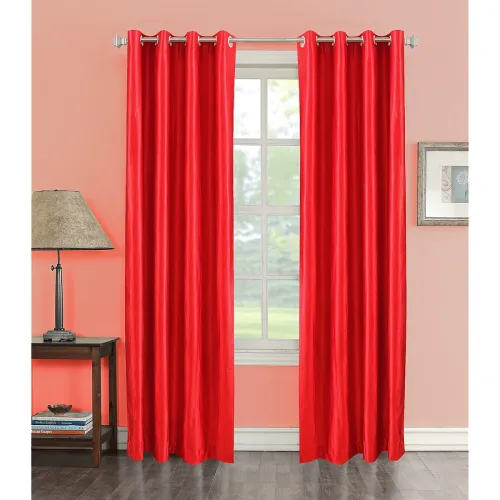Image of The Decor Hub Faux Texture Plain Curtains for Door with Eyelets | Red Curtains 5 Feet Pack of 1 Panel
