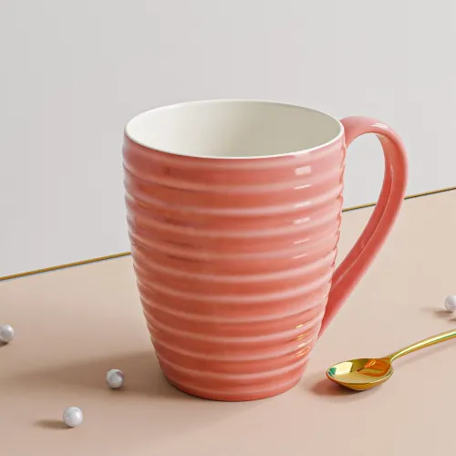 Image of The Earth Store Spiral Pink Ceramic Coffee Mug 300ML