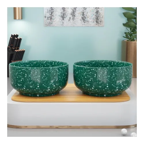 Image of The Earth Store Green Marble Ceramic Bowls, 900ml * set of 2.