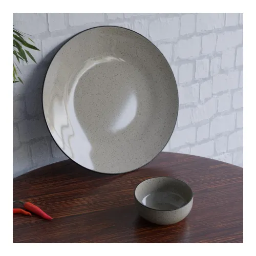 Image of The Earth Store Handcrafted Glossy Grey Marble 10 Inch Ceramic Dinner Plate with Vegetable Bowl 