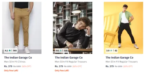Image of The Indian Garage Co. Brand Men's Trousers @ Up to 80% Discount