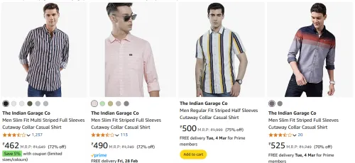 Image of The Indian Garage Co Men Collar Casual Shirt at Minimum 65% Discount