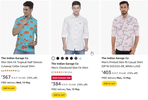 Image of The Indian Garage Co Men Collar Casual Shirt Starting Price At @ ₹367
