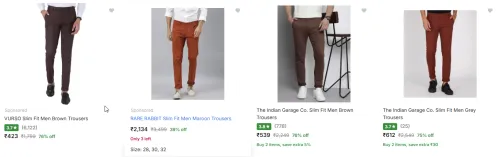Image of The Indian Garage Co. Men Cotton Blend Trousers @ Up To 80% Discount