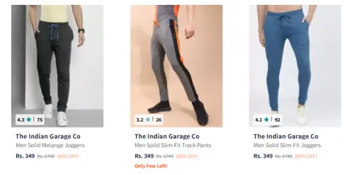 Image of The Indian Garage Co Men Fashion Track Pants Minimum 75% Discount