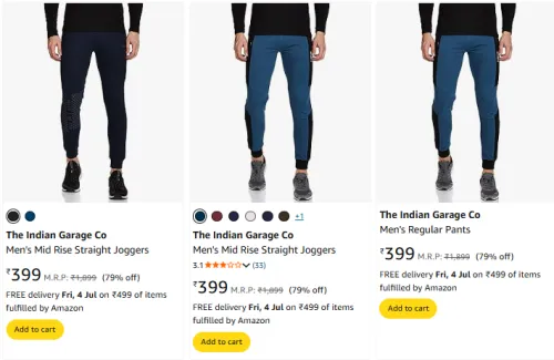 Image of The Indian Garage Co Men Fashion Pants Minimum 75% Discount