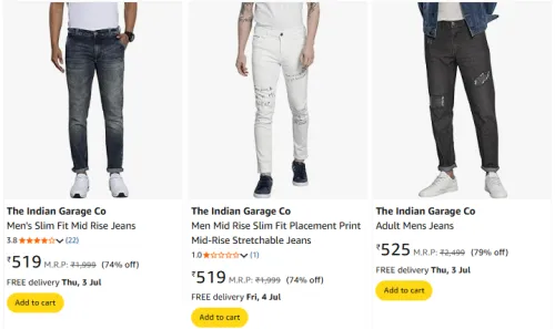 Image of The Indian Garage Co Men Fashion Jeans Minimum 75% Discount