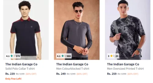 Image of The Indian Garage Co Men Fashion T-shirt Minimum 75% Discount