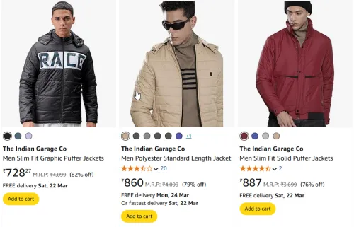 Image of The Indian Garage Co Men Puffer Jackets Starting Price At ₹728