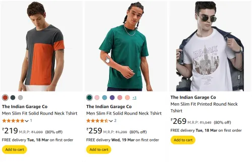 Image of The Indian Garage Co Men Round Neck Tshirt Starting Price@ ₹219