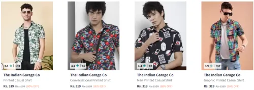 Image of The Indian Garage Co Men's Casual T-shirts Min. 80% Discount