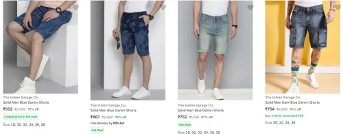 Image of The Indian Garage Co. Solid Men Denim Shorts @ Up to 70-80% Discount