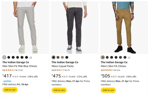 Image of The Indian Garage Co Trousers At Minimum 70% Discount 