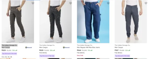 Image of The Indian Garage Co. Men Cargos Minimum 70% Discount