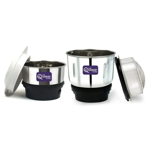 Image of The Quasar Store Combo Chutney Jar, Mixer Jar (180 Ml 400 Ml) 2 Lock & 4 Teeth Coupler - Silver