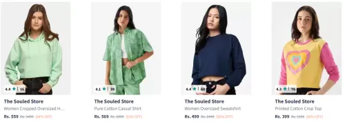 Image of The Souled Store Women Hooded Pure Cotton Sweatshirt Up to 85% Discount