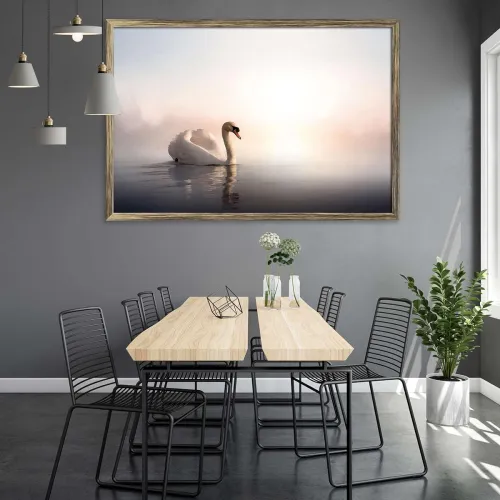 Image of ArtzFolio Swan Floating On The Water at Sunrise Frame 17.5inch x 12inch