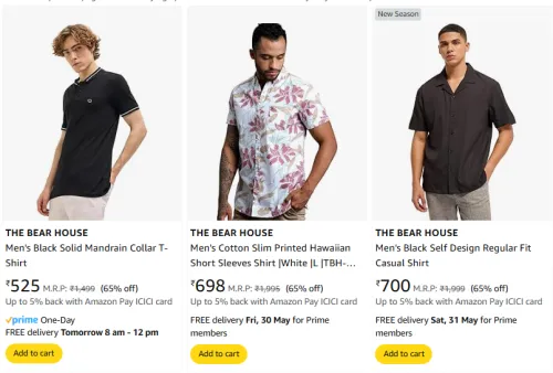 Image of The Bear House Men's Shirts at minimum 65% Discount