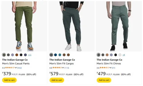 Image of The Indian Garage Co. Men's Cargos & Trousers @ Flat 80% Discount