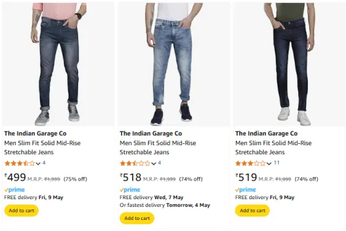 Image of The Indian Garage Co Men's Jeans at Minimum 70% Discount