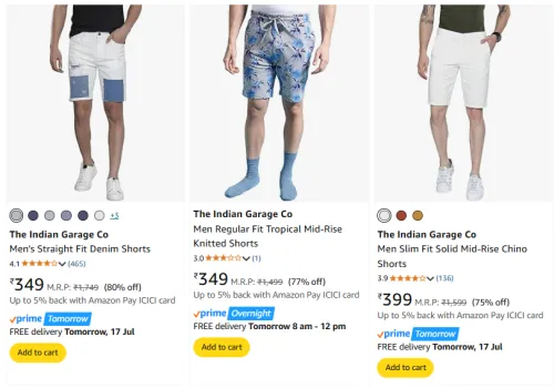 Image of The Indian Garage Co Men's Shorts at minimum 75% Discount