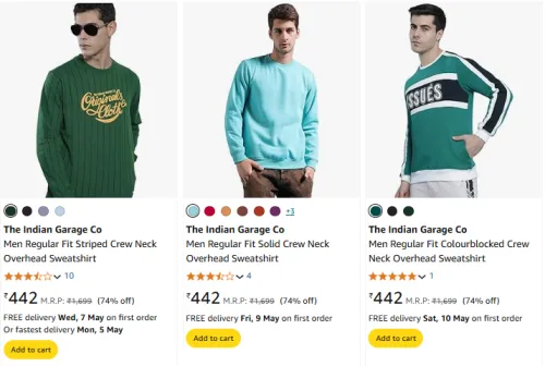 Image of The Indian Garage Co Men's Sweatshirt at Minimum 70% Discount