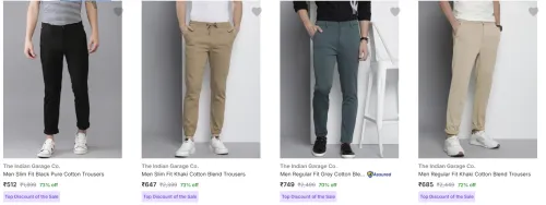 Image of The Indian Garage Co Men's Trousers at minimum 70% Discount