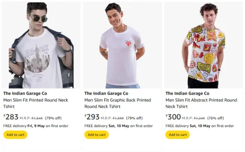 Image of The Indian Garage Co Men's T-shirt Minimum 70% Discount