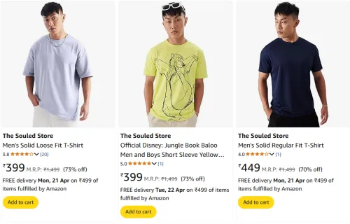 Image of The Souled Store Men's T-shirt at minimum 70% Off