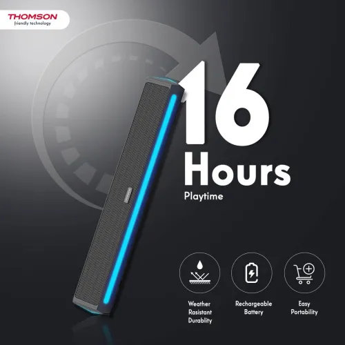 Image of Thomson AlphaBeat25 | 2000 mAh Battery I Portable I RGB Light 25 W Bluetooth Soundbar (Black, 2.0 Channel).