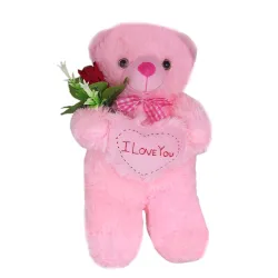 Tickles Happy Pink Standing Teddy with Rose