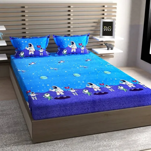 Image of TINDLER KNOTS 300 TC Cotton King Printed Fitted Bedsheet 