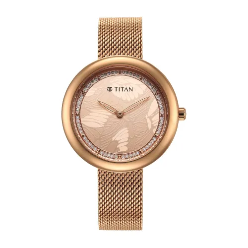 Image of Titan Glitz Rose Gold Dial Stainless Steel Strap Analog Watch for Women-NS95210WM01