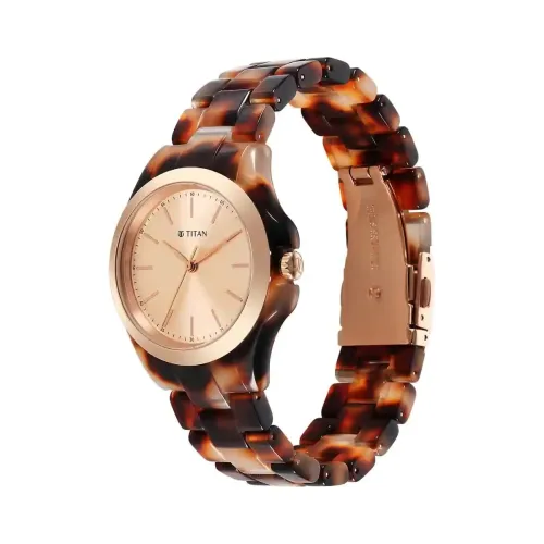 Image of Titan Fashion Women's Watch - Rose Gold Dial, Analog, Metal & Acetate Strap - 1pc