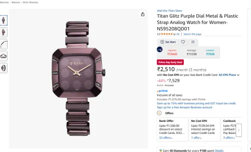 Image of Titan Glitz Purple Dial Metal & Plastic Strap Analog Watch for Women