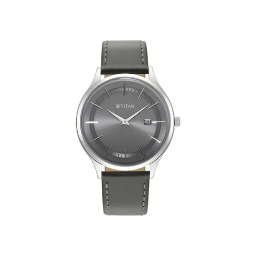 Image of Titan Men Leather Classique Slim Analog Silver Dial Watch