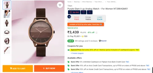 Image of Titan Purple Glam Analog Watch NT2664QM01