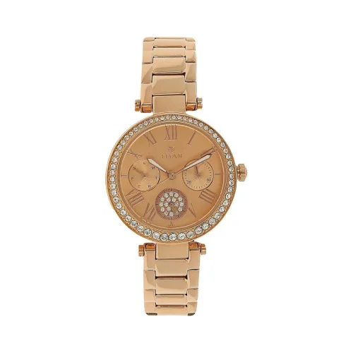 Image of Titan Quartz Analog Rose Gold Dial Stainless Steel Strap Watch for Women