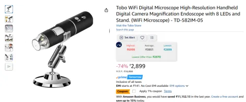 Image of Tobo WiFi Digital Microscope with 8 LEDs & Stand (TD-582IM-05)