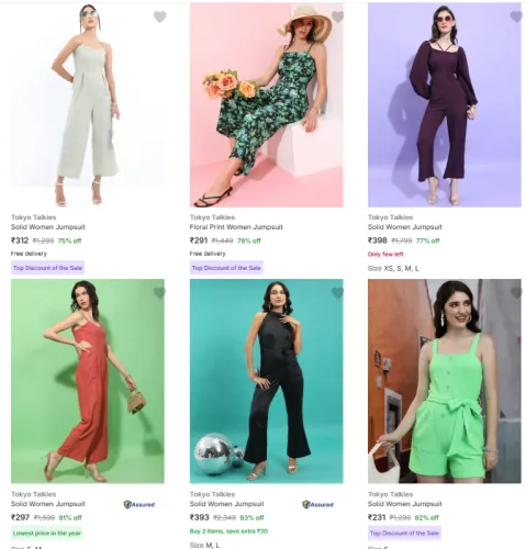 Image of Tokyo Talkies Jumpsuits And Dungarees @ Minimum 75% Discount | Start ₹231