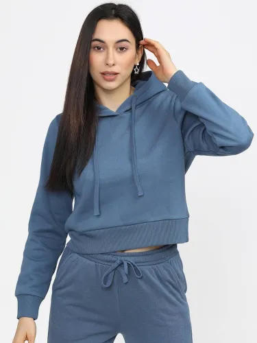 Image of Tokyo Talkies Women Full Sleeve Solid Hooded Sweatshirt