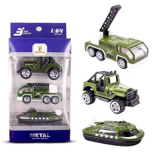 Image of Toy Cloud Free Wheel Die-Cast Metal Military Vehicle Set of 3