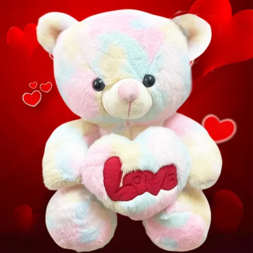 Image of ToyMagic Rainbow Colored Teddy Bear Soft Toys with Red Love Heart |