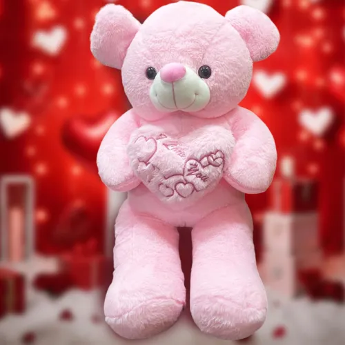Image of ToyMagic Teddy Bear with Heart - Pink - 55 cm