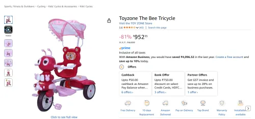 Image of Toyzone The Bee Tricycle